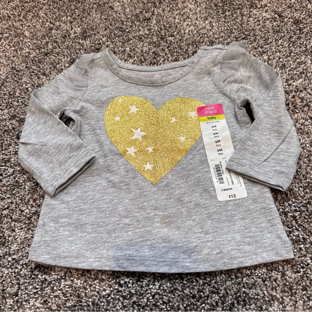 SOLD! Grey Heart Top & Gold Tulle Skirt Set - Glitter Heart - Picture 2 of 4